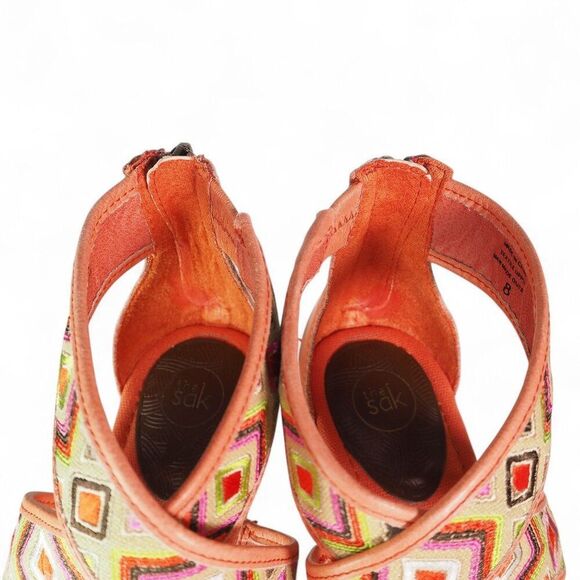 The Sak Criss Cross Wedge Ankle Sandals "Bright Orange Aztec Print" Women's 8 - Picture 11 of 11